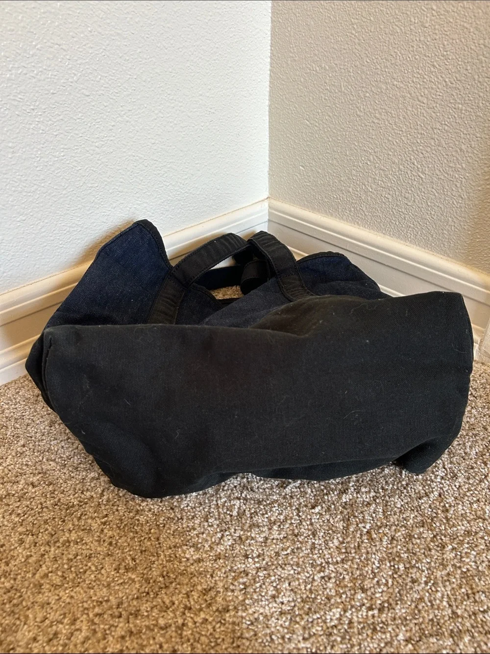 Lands' End Dark Blue Denim and Black Canvas Messenger Tote